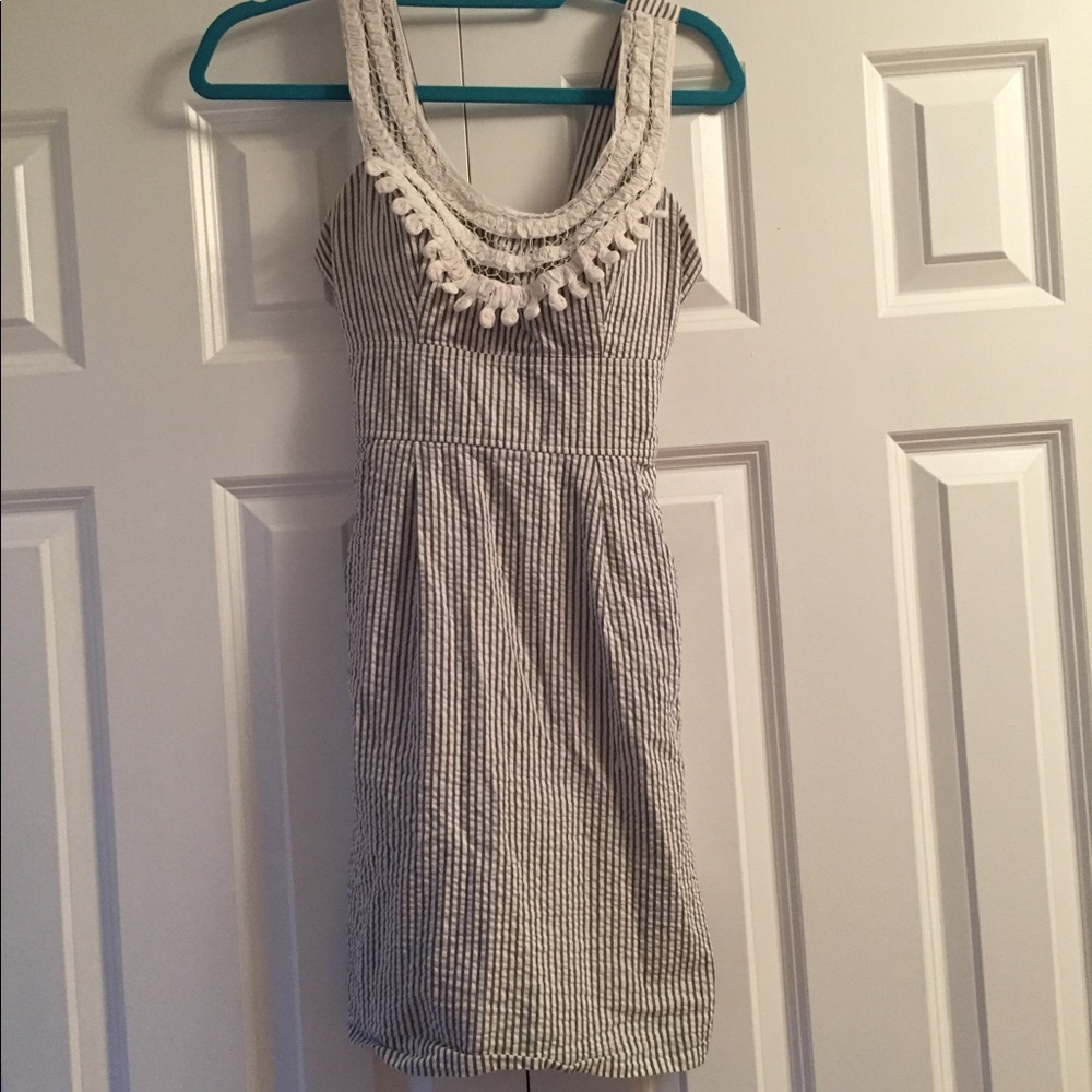 Seersucker blue and white dress
